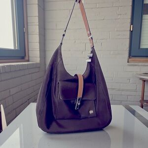 La Bagagerie Paris Brown Nylon And Leather Shoulder Purse